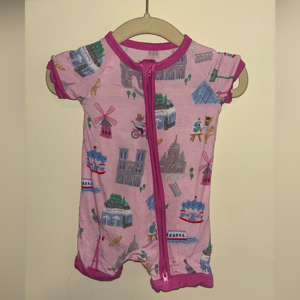 Little Sleepies Baby Girl Paris/Frenchie Double Zip Shortie onesie